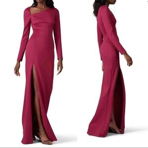 Black Halo Akasha long sleeve leg split Gown in Ruby Red sz 16